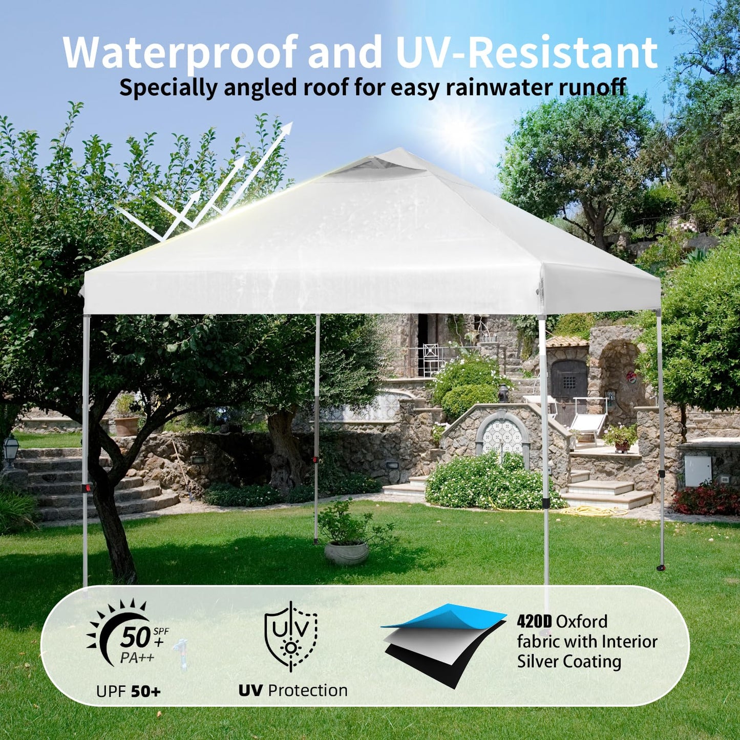 10x10 Canopy Replacement Top, Pop Up Tent with Air Vent for Straight Leg Frame, Waterproof with Windproof Ropes for Garden Patio Camping (Top Only) (White)