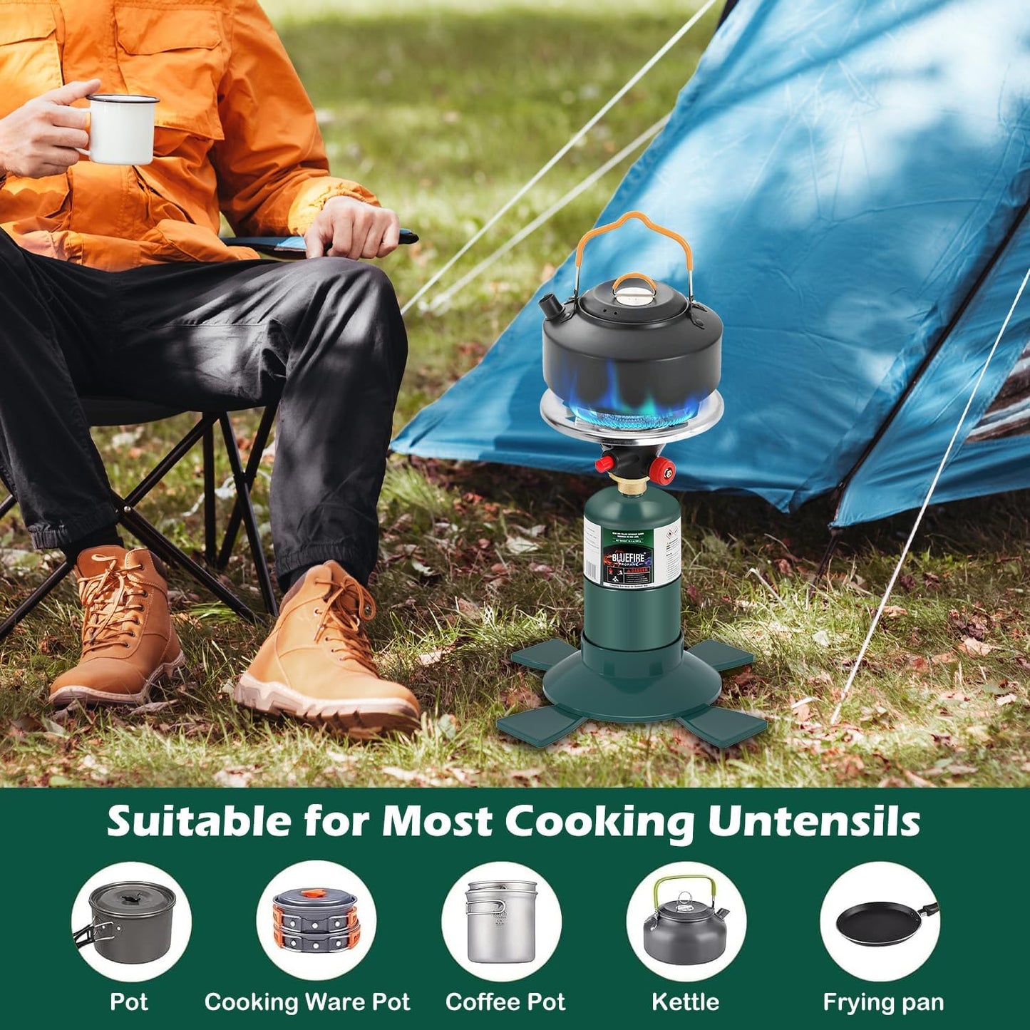 KOMAN Camping Stove Propane, Single Burner Propane Stove,Portable Stove,Propane Burner Camping with Button Starter,10000BTU Backpacking Stove for Outdoor Cooking, Hiking(Fuel not included)