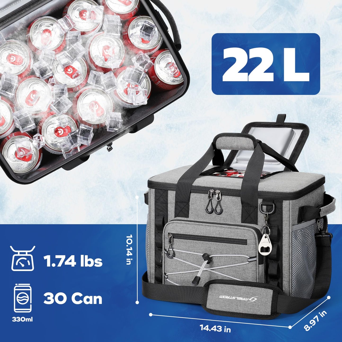 Maelstrom Soft Sided Cooler Bag, 30/40 Can Collapsible Insulated Ice Chest, Large Leakproof Camping & Travel Cooler for Kayaking & Beach