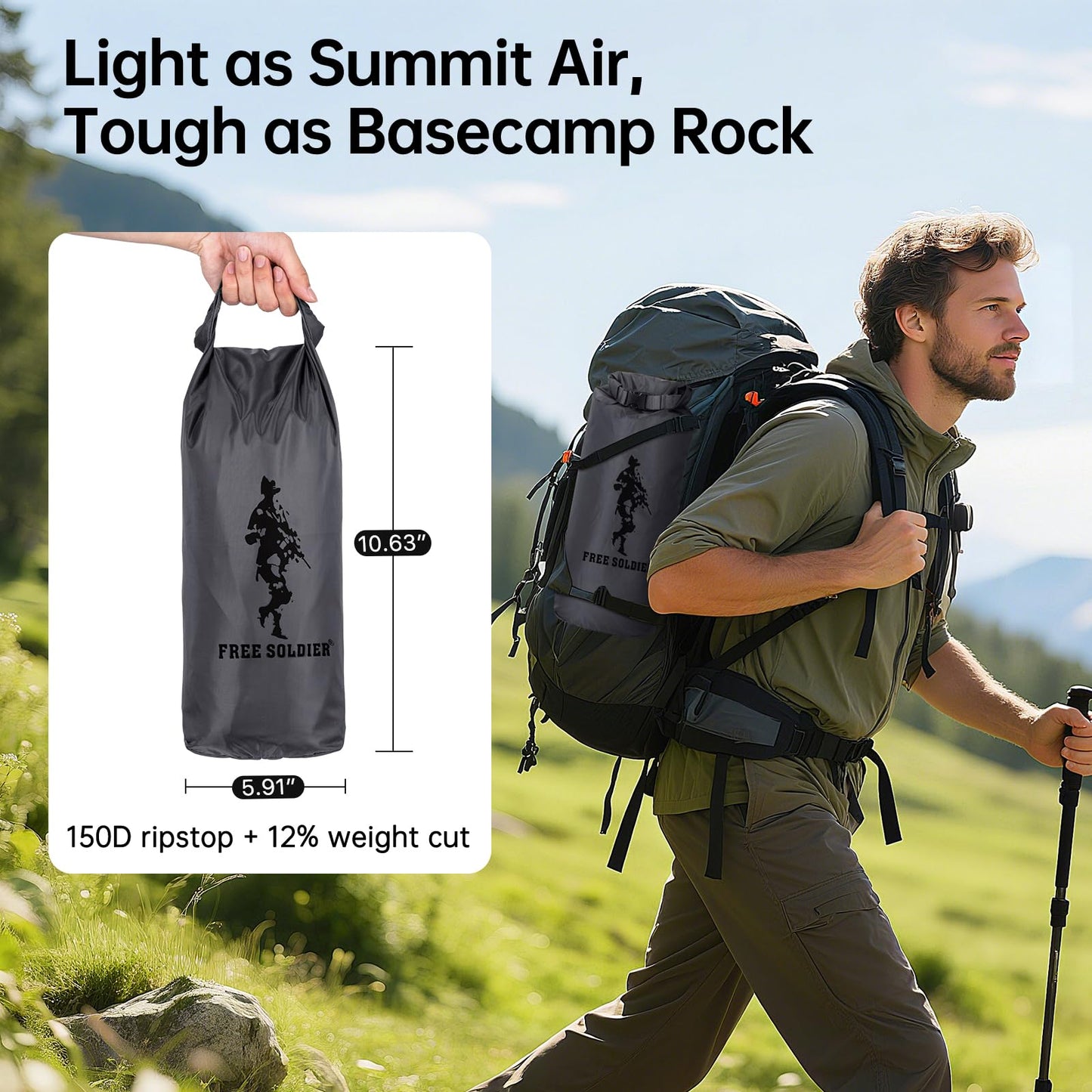 FREE SOLDIER Waterproof Portable Tarp Multifunctional Outdoor Camping Traveling Awning Backpacking Tarp Shelter Rain (Brown 10×10.5ft)