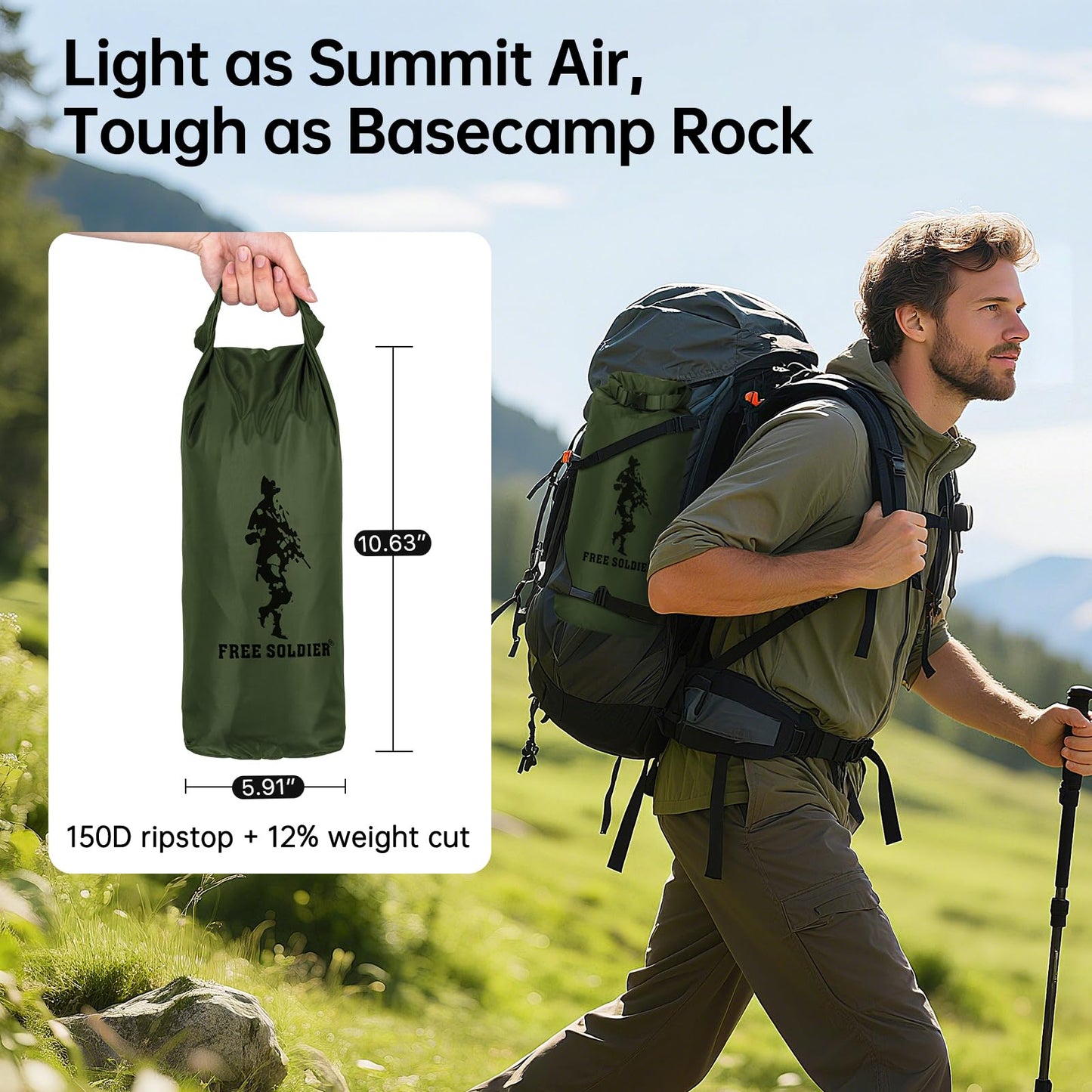 FREE SOLDIER Waterproof Portable Tarp Multifunctional Outdoor Camping Traveling Awning Backpacking Tarp Shelter Rain (Brown 10×10.5ft)