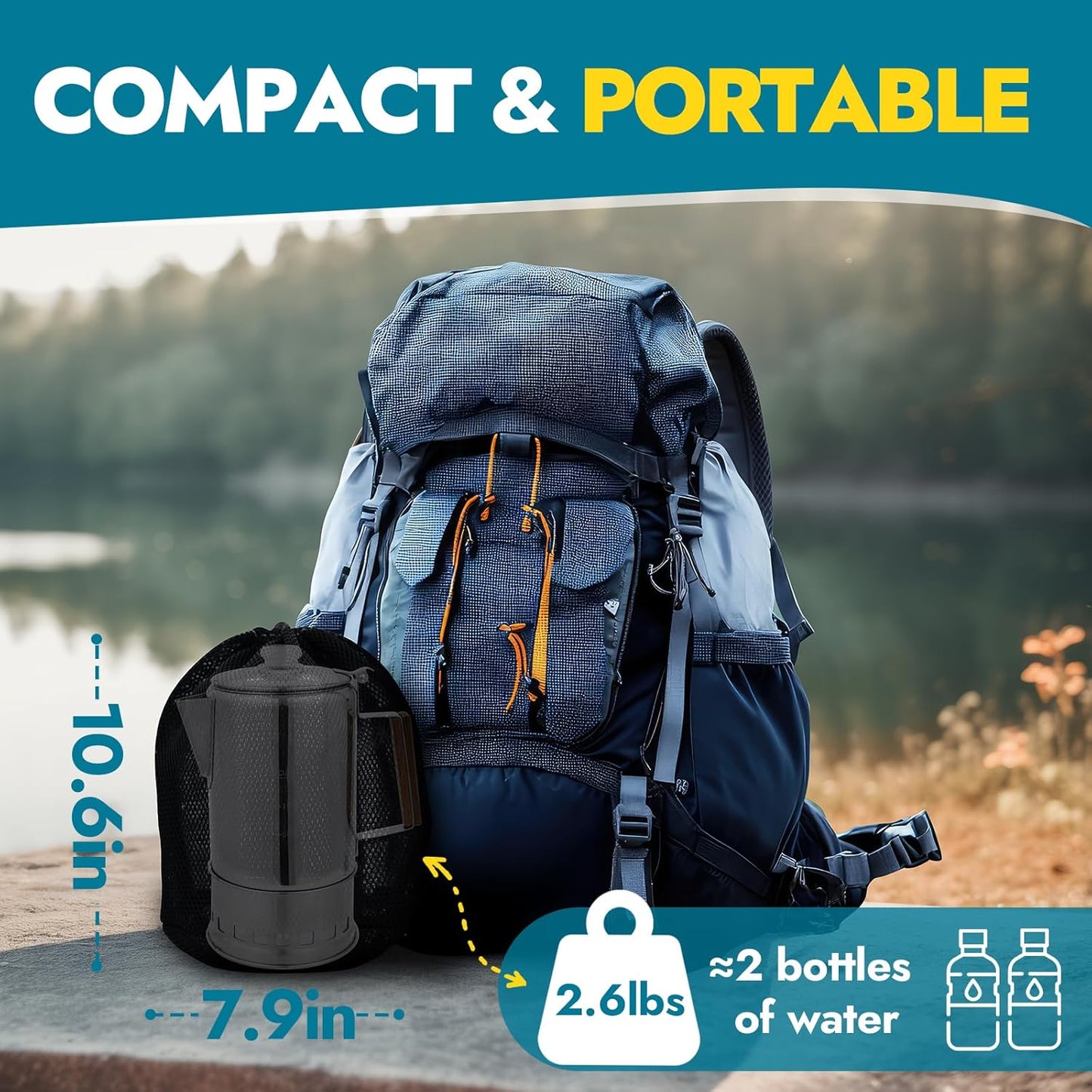 CANWAY Percolator Coffee Pot & Portable Camping Stove Set for Backpacking Hiking Stainless Steel Mini Wood Burning Stove 9 CUP Camping Stovetop Coffee Maker Outdoor Home with Carry Bag