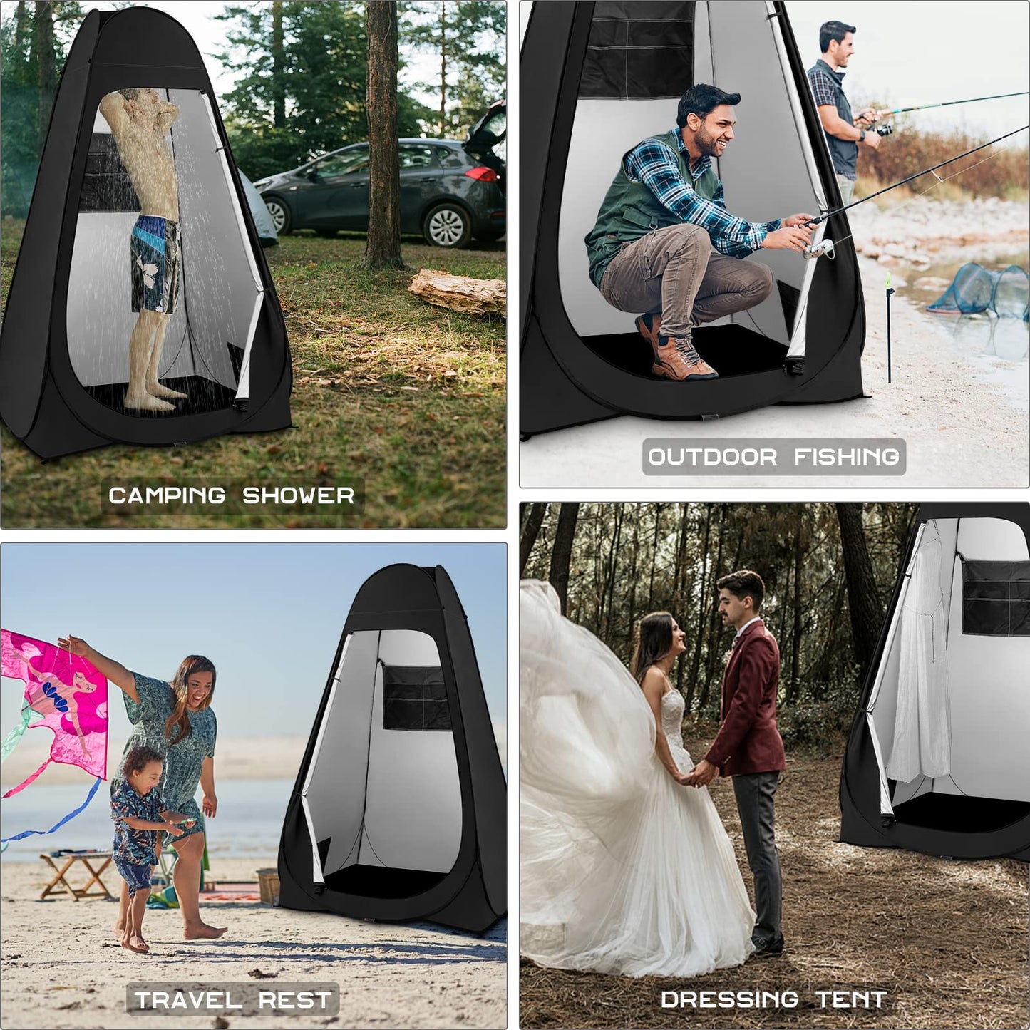 BRIAN & DANY Pop Up Shower Tent, Portable Privacy Camping Changing Tent, Camp Toilet Bathroom Pod with Rain Shelter & Windows, UPF 50+ & Waterproof, 47.2" x 47.2" x 74.8"