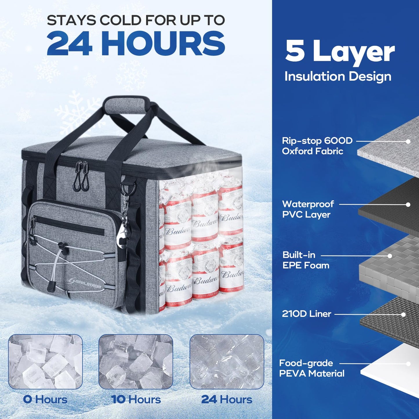 Maelstrom Soft Sided Cooler Bag, 30/40 Can Collapsible Insulated Ice Chest, Large Leakproof Camping & Travel Cooler for Kayaking & Beach