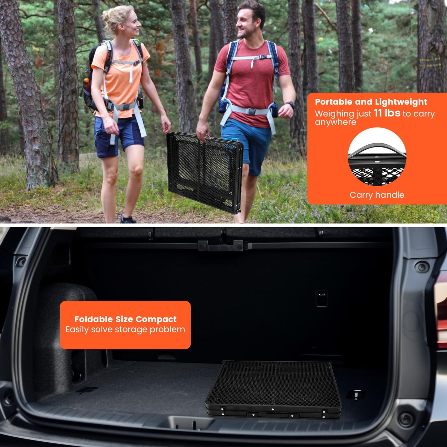 QuliMetal Small Portable Folding Grill Table with Adjustable Height & Mesh Desktop, Lightweight Camping Table – Perfect for BBQ, Picnic, Beach, & Indoor Use – Compact, Durable & Easy to Carry, Black