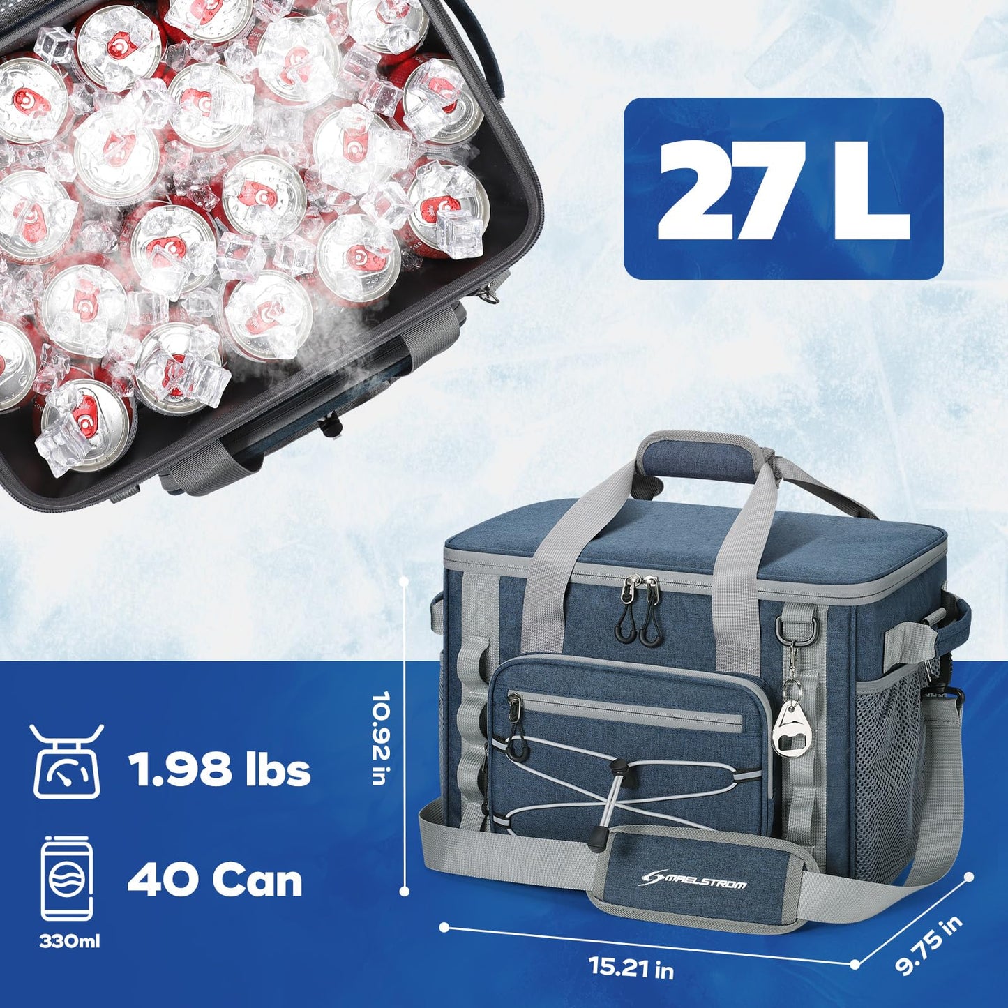 Maelstrom Soft Sided Cooler Bag, 30/40 Can Collapsible Insulated Ice Chest, Large Leakproof Camping & Travel Cooler for Kayaking & Beach