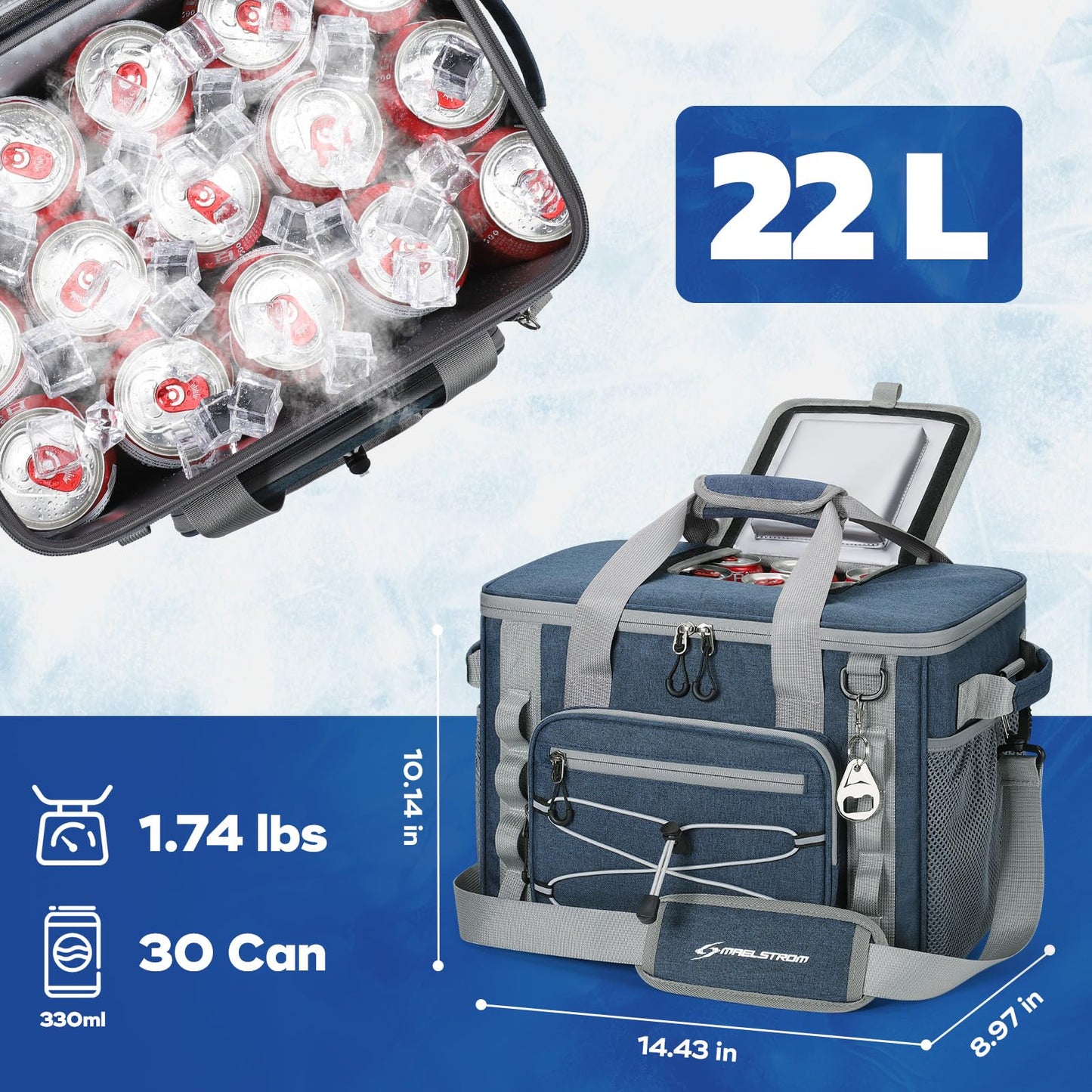 Maelstrom Soft Sided Cooler Bag, 30/40 Can Collapsible Insulated Ice Chest, Large Leakproof Camping & Travel Cooler for Kayaking & Beach