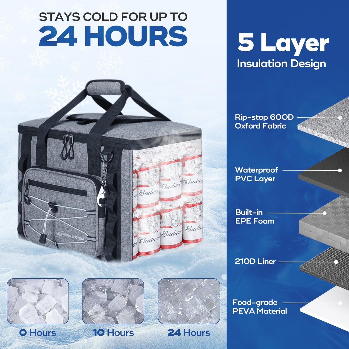 Maelstrom Soft Sided Cooler Bag, 30/40 Can Collapsible Insulated Ice Chest, Large Leakproof Camping & Travel Cooler for Kayaking & Beach