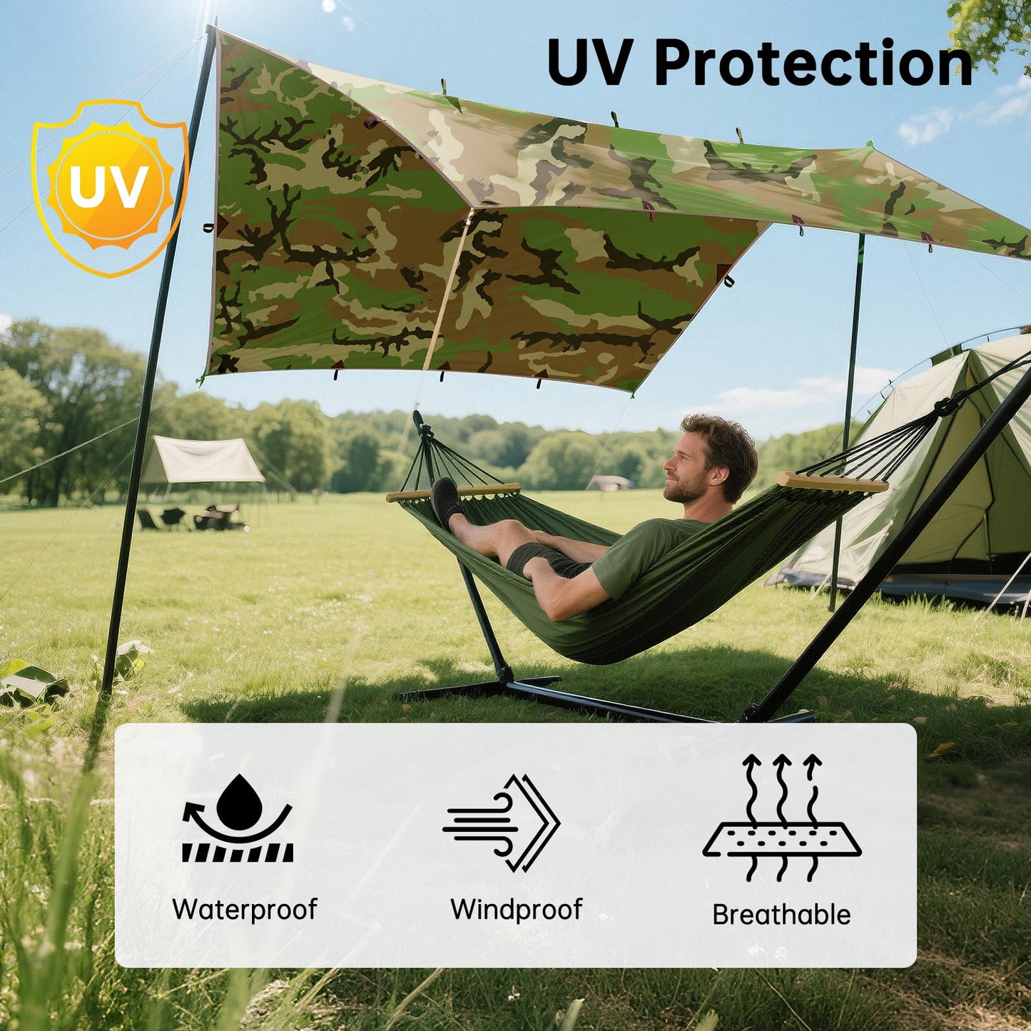FREE SOLDIER Waterproof Portable Tarp Multifunctional Outdoor Camping Traveling Awning Backpacking Tarp Shelter Rain (Brown 10×10.5ft)
