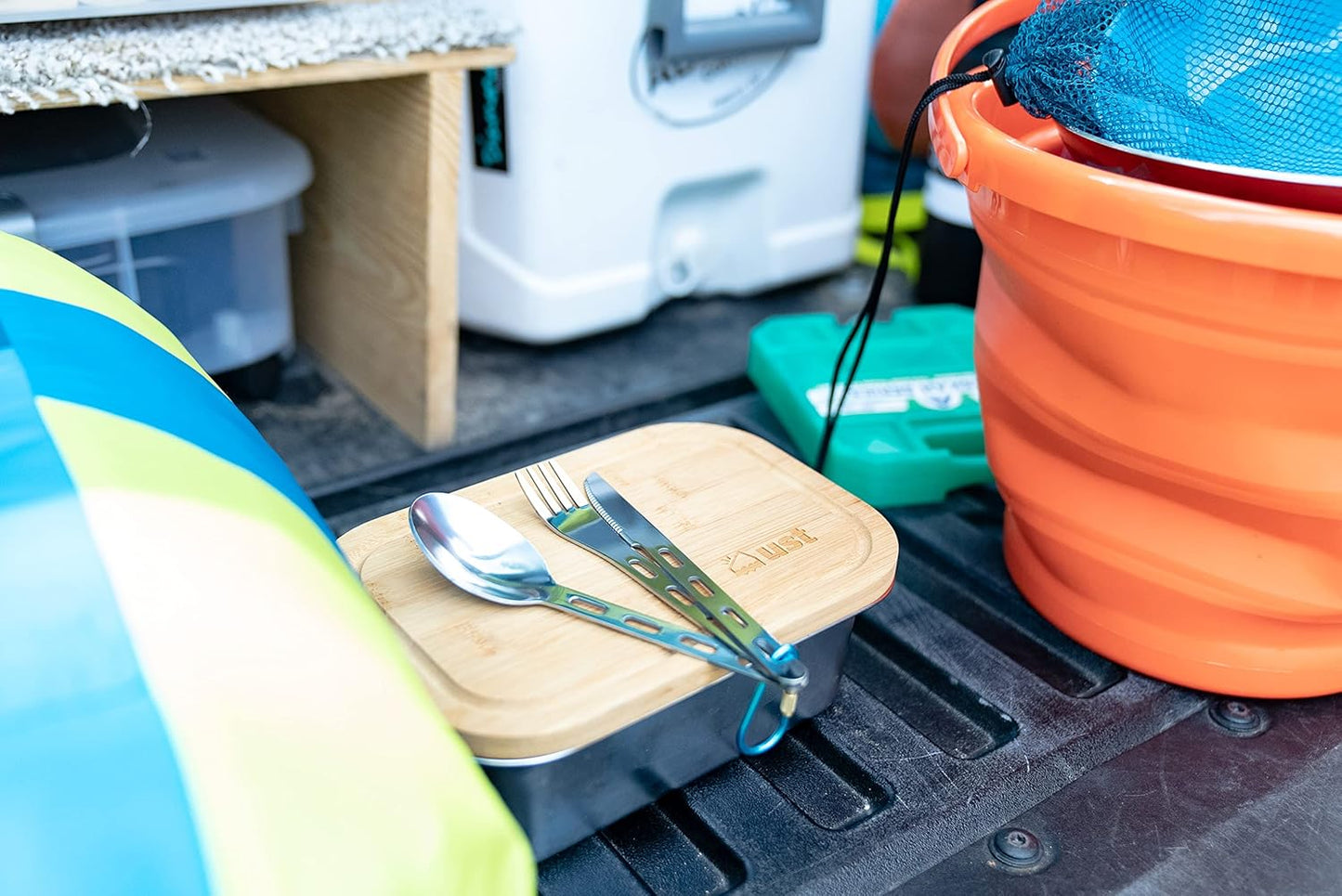ust Bamboo top Food Box for Meal prep and Food Storage with Cutting Board top for Camping, Hiking, and Everyday use