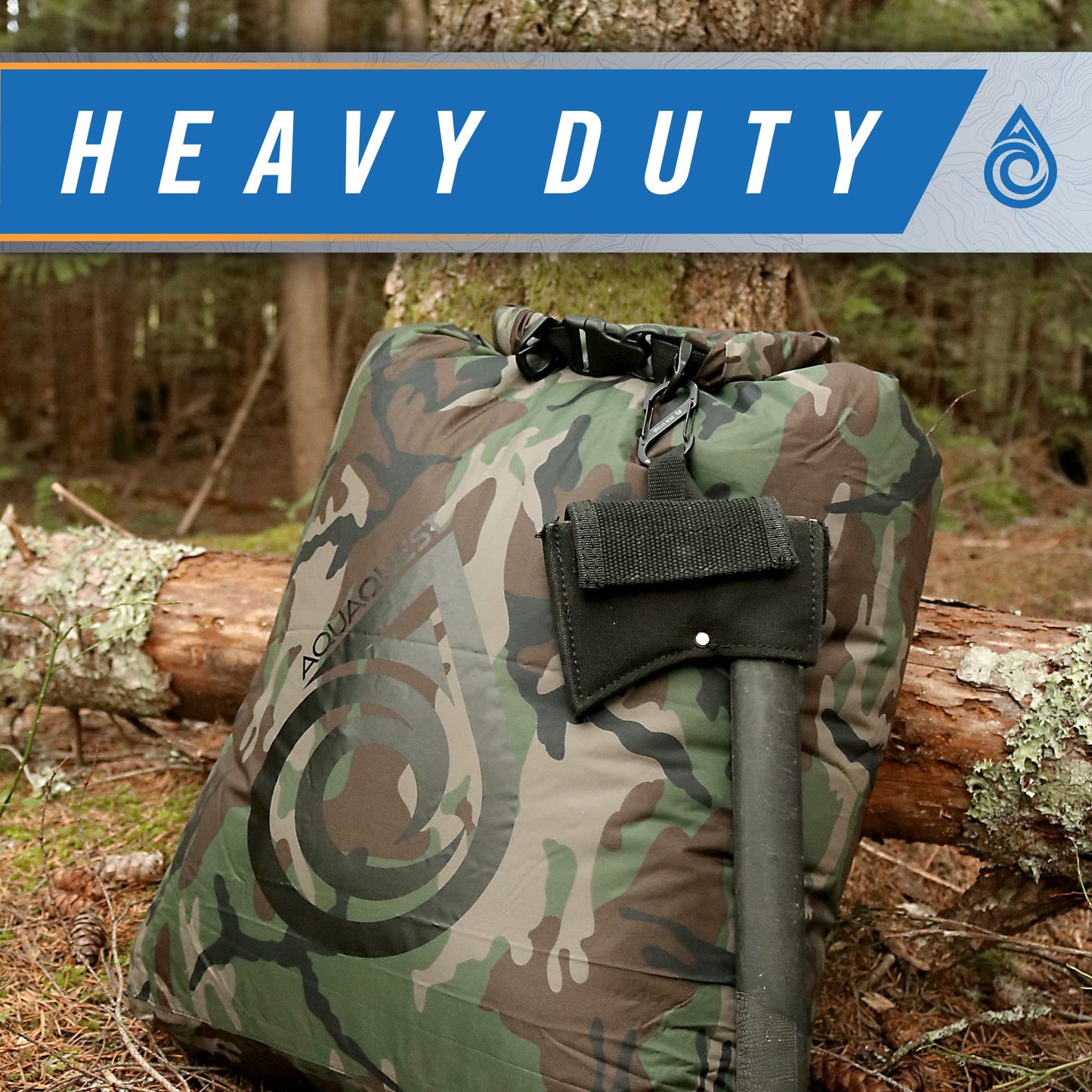 AquaQuest Rogue Dry Bag – 60L Woodland Camo – 100% Waterproof Roll Top – Camping Gear Sack