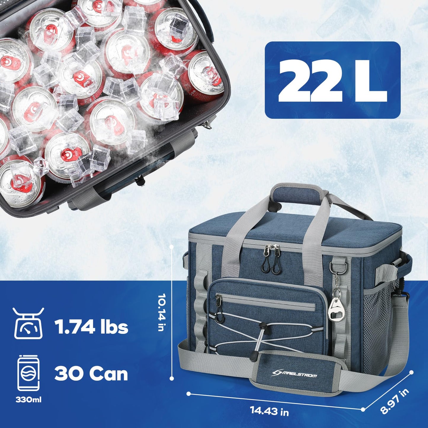 Maelstrom Soft Sided Cooler Bag, 30/40 Can Collapsible Insulated Ice Chest, Large Leakproof Camping & Travel Cooler for Kayaking & Beach