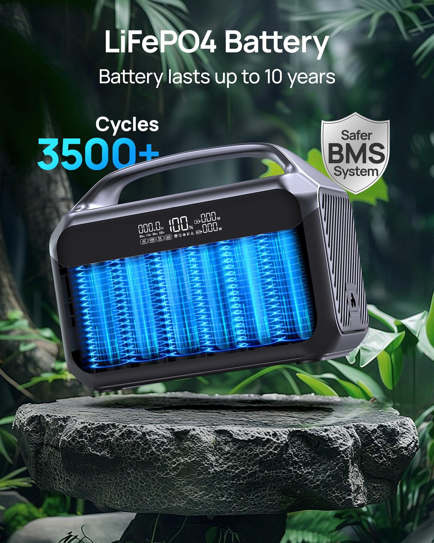 Portable Power Station, Outdoor 288Wh(90,000mAh) LiFePO4 Battery, 600W(1200W Surge) AC Outlets, 1.7H Fast Charging Solar Generator for Camping, RV Travel, Home Use（Solar Optional)