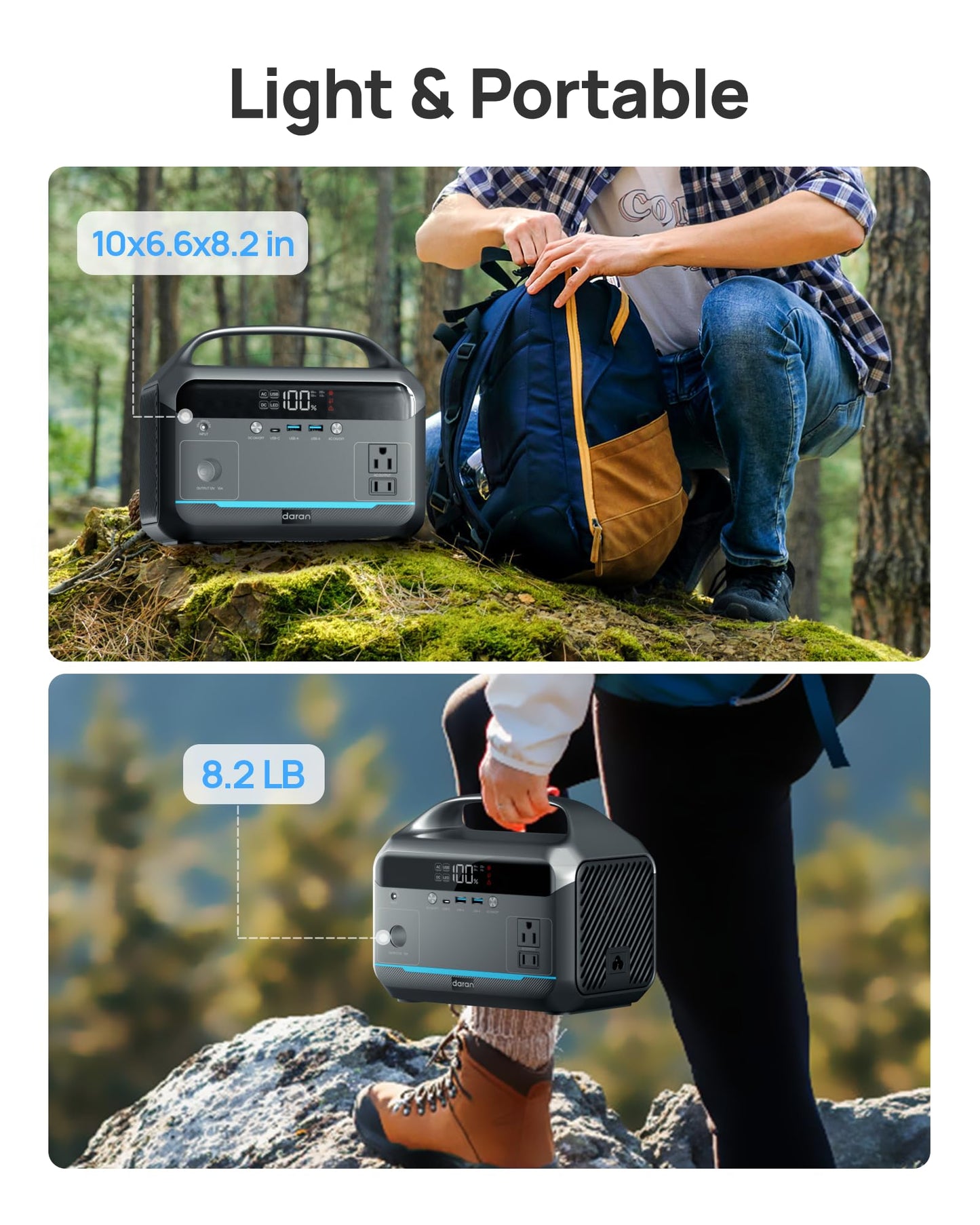 DARAN Portable Power Station 350W(600W Surge) with 40W Solar Panel, 288Wh (90,000mAh) LiFePO4 Battery Generator, 8.2LB Portable Charger with AC Outlets for Home, Camping, Emergency