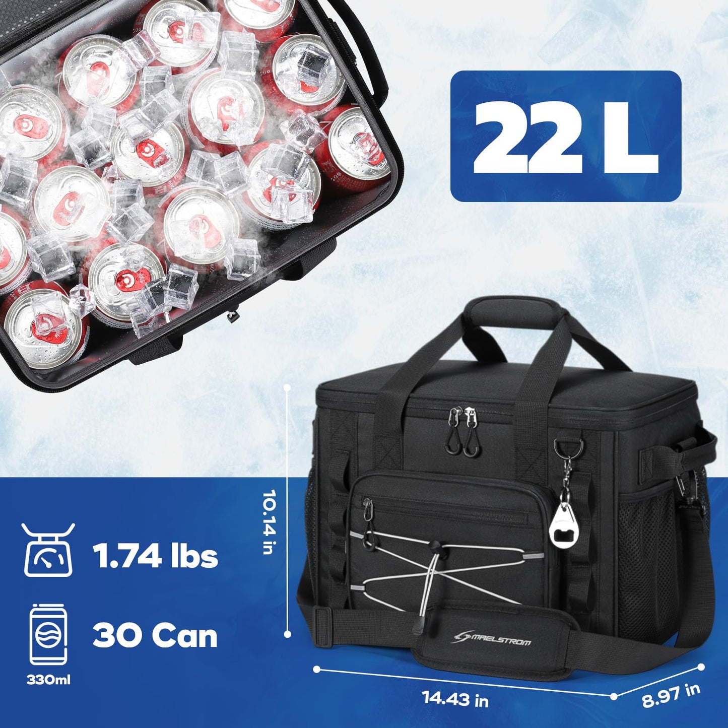 Maelstrom Soft Sided Cooler Bag, 30/40 Can Collapsible Insulated Ice Chest, Large Leakproof Camping & Travel Cooler for Kayaking & Beach