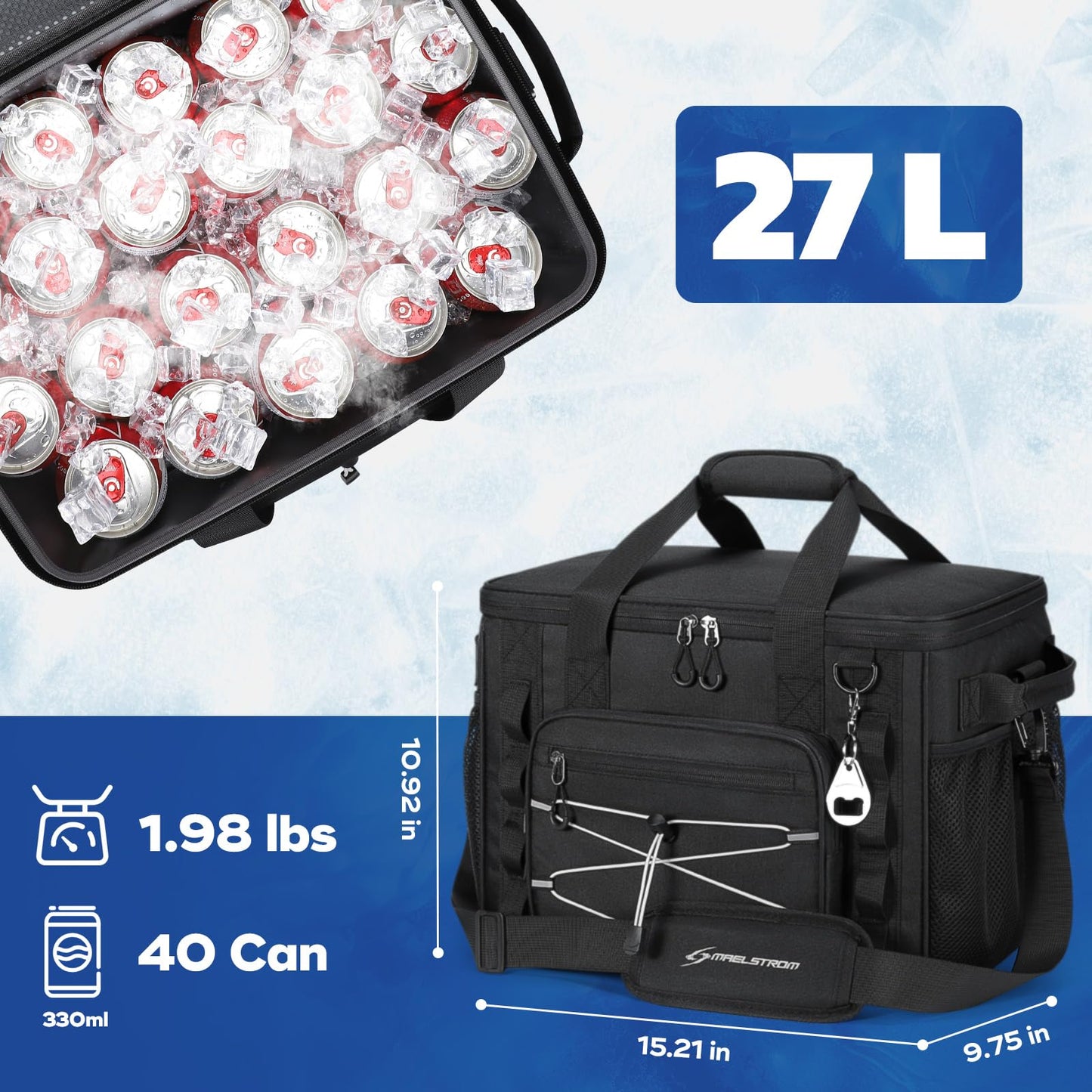 Maelstrom Soft Sided Cooler Bag, 30/40 Can Collapsible Insulated Ice Chest, Large Leakproof Camping & Travel Cooler for Kayaking & Beach