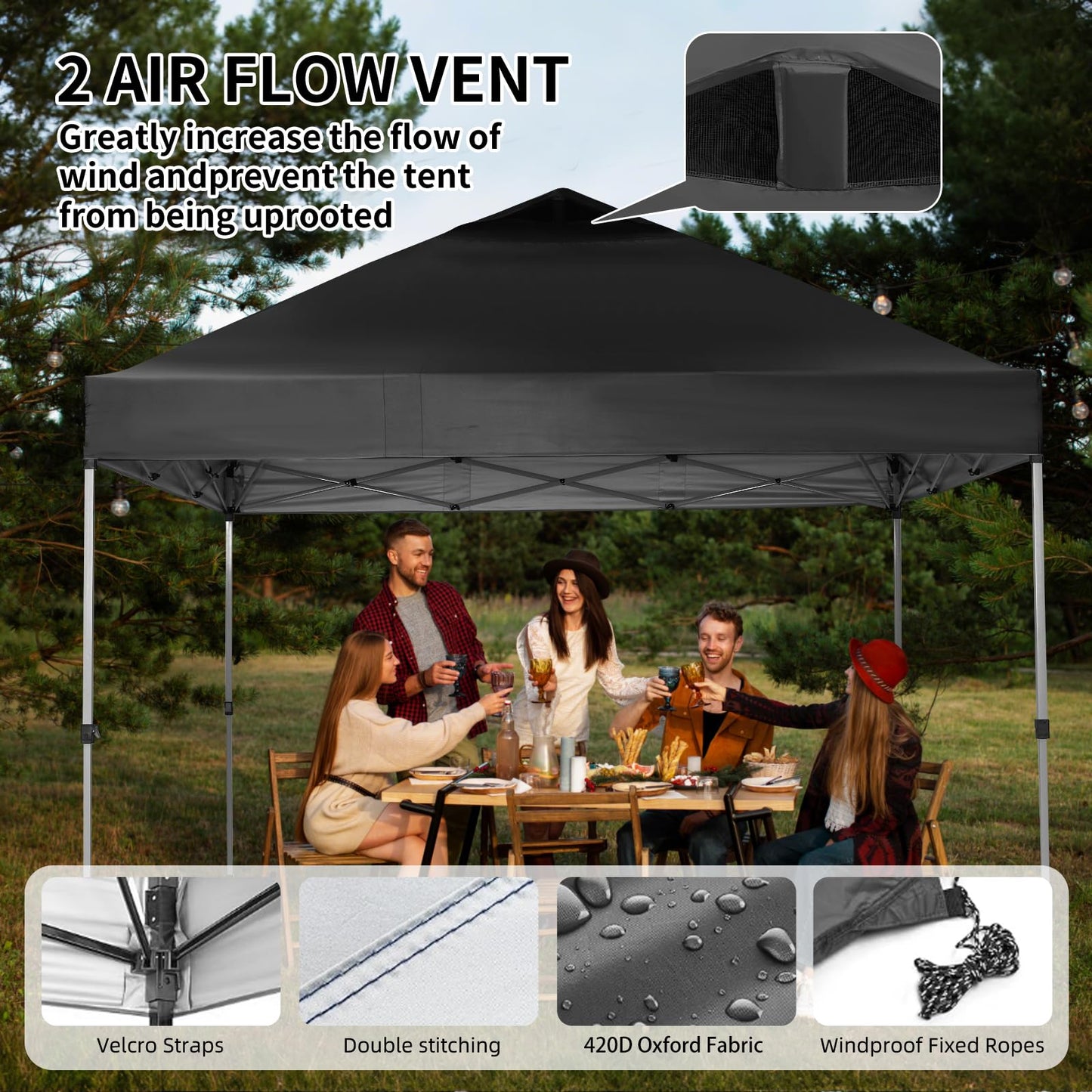 10x10 Canopy Replacement Top, Pop Up Tent with Air Vent for Straight Leg Frame, Waterproof with Windproof Ropes for Garden Patio Camping (Top Only) (White)
