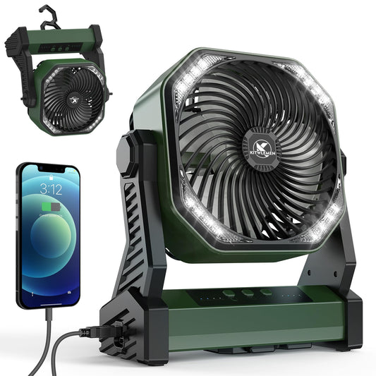 40000mAh Battery Powered Camping Fan - 136H Max Cooling, Rechargeable Battery Operated Oscillating Floor Fan with Charger, Remote & Hook, Portable for Tent Outdoor Patio Garage Hurricane Power Outage