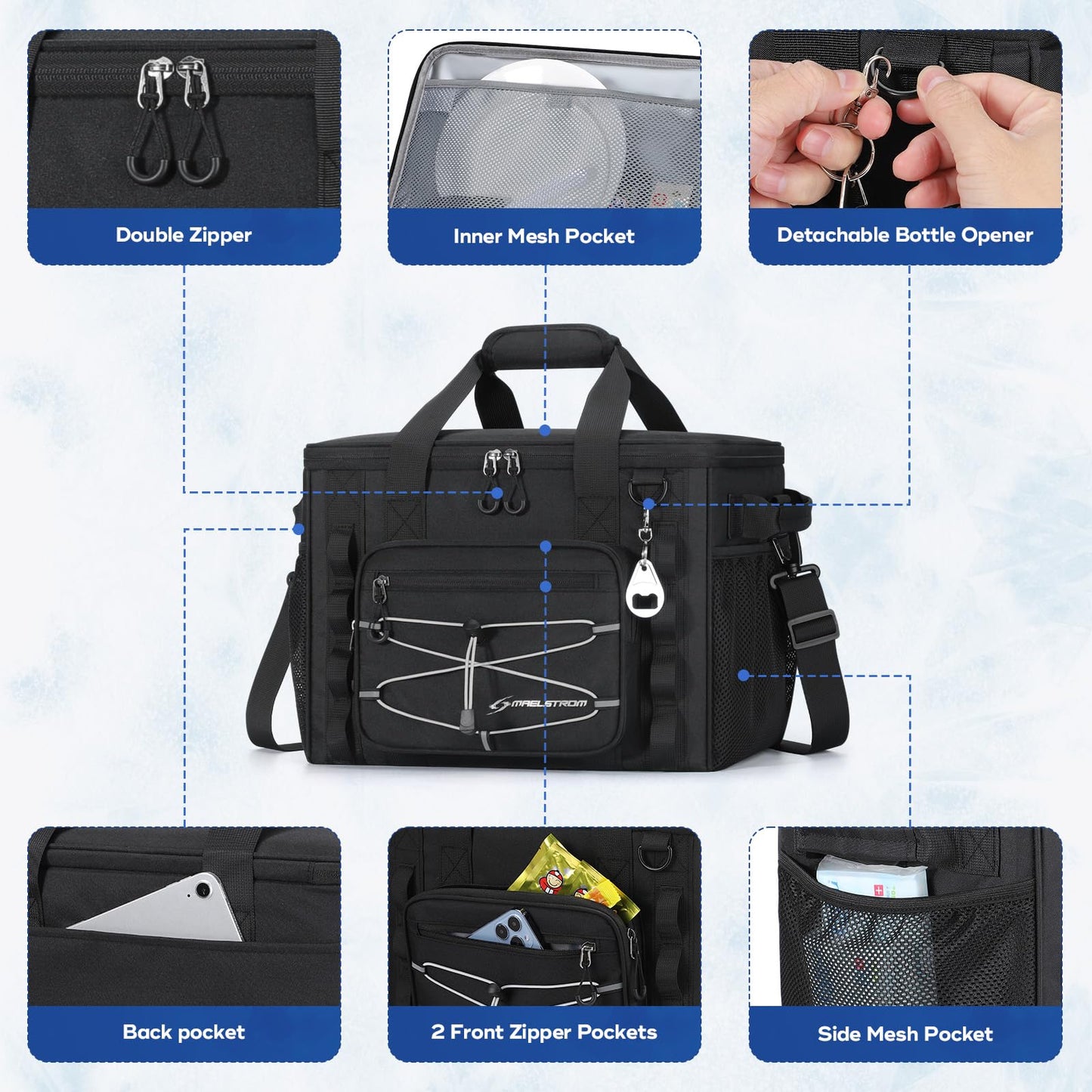 Maelstrom Soft Sided Cooler Bag, 30/40 Can Collapsible Insulated Ice Chest, Large Leakproof Camping & Travel Cooler for Kayaking & Beach