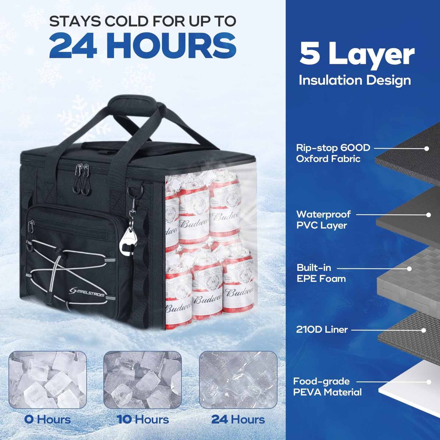 Maelstrom Soft Sided Cooler Bag, 30/40 Can Collapsible Insulated Ice Chest, Large Leakproof Camping & Travel Cooler for Kayaking & Beach