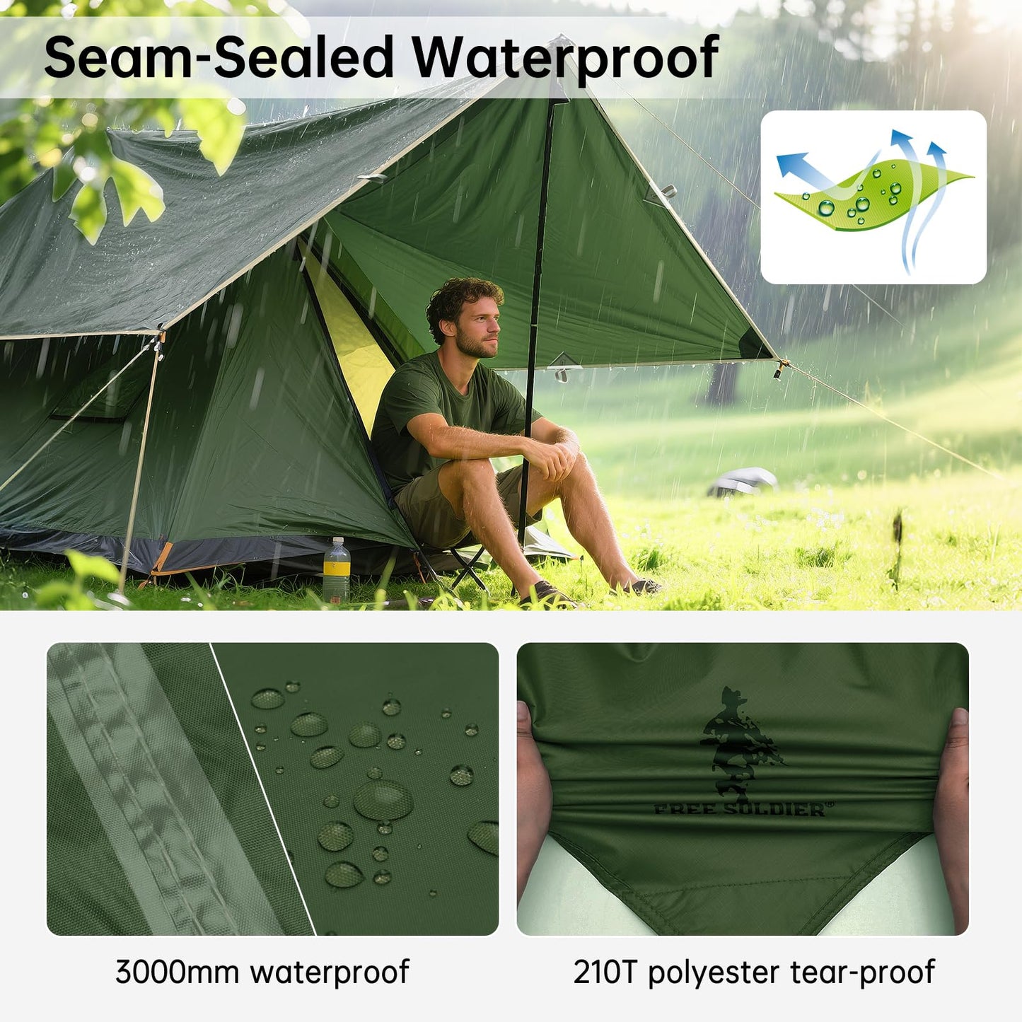 FREE SOLDIER Waterproof Portable Tarp Multifunctional Outdoor Camping Traveling Awning Backpacking Tarp Shelter Rain (Brown 10×10.5ft)