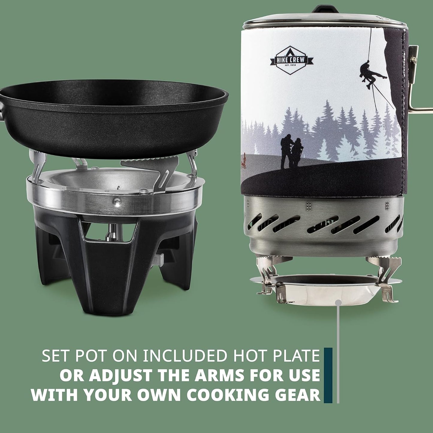 HikeCrew Portable Gas Powered Stove top & Cooking System, Compact Camping Cooktop with 1L Pot, Silicone Lid, Folding Handle & Carry Bag, Perfect for Camping, Hiking, Backpacking, Survival & Emergenc