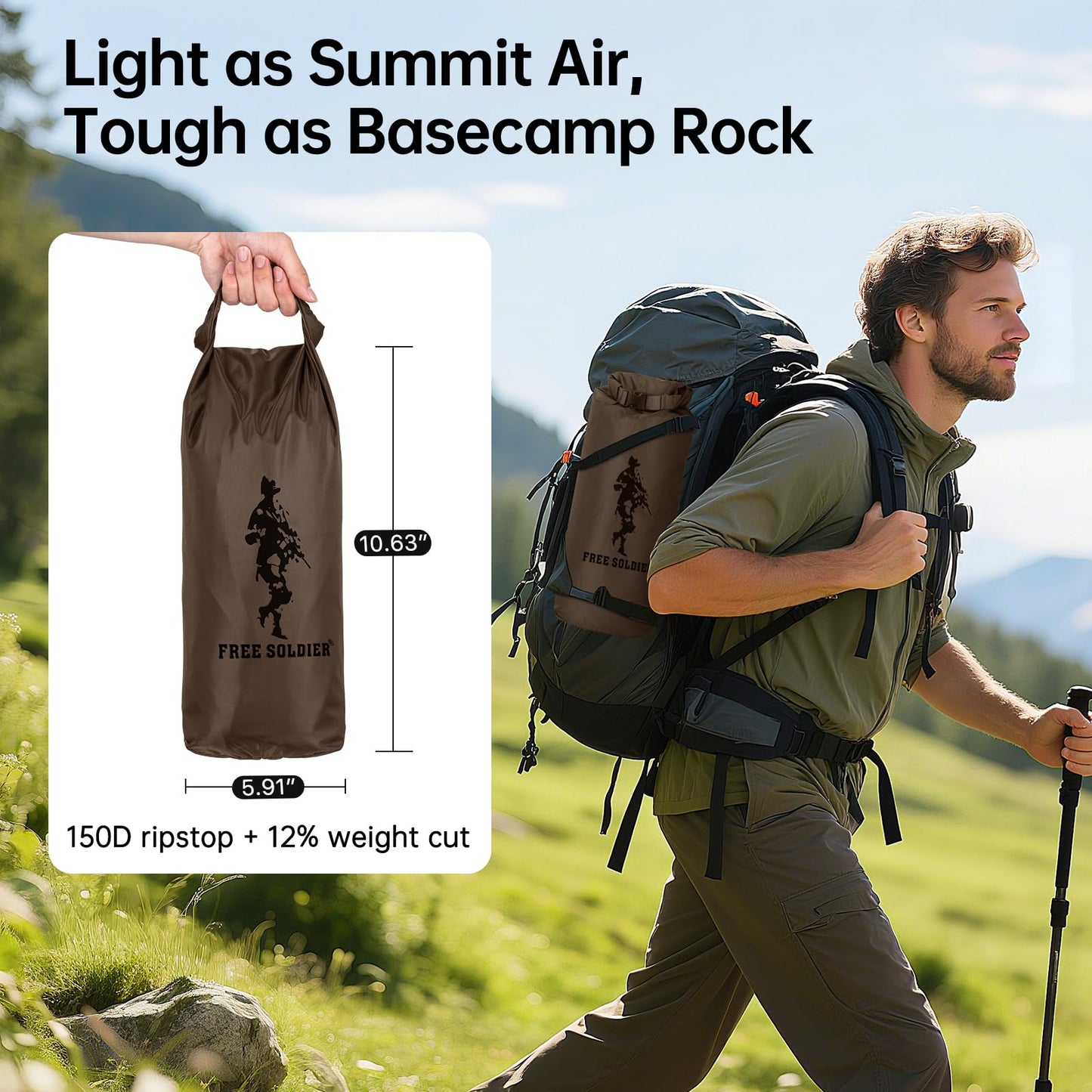 FREE SOLDIER Waterproof Portable Tarp Multifunctional Outdoor Camping Traveling Awning Backpacking Tarp Shelter Rain (Brown 10×10.5ft)