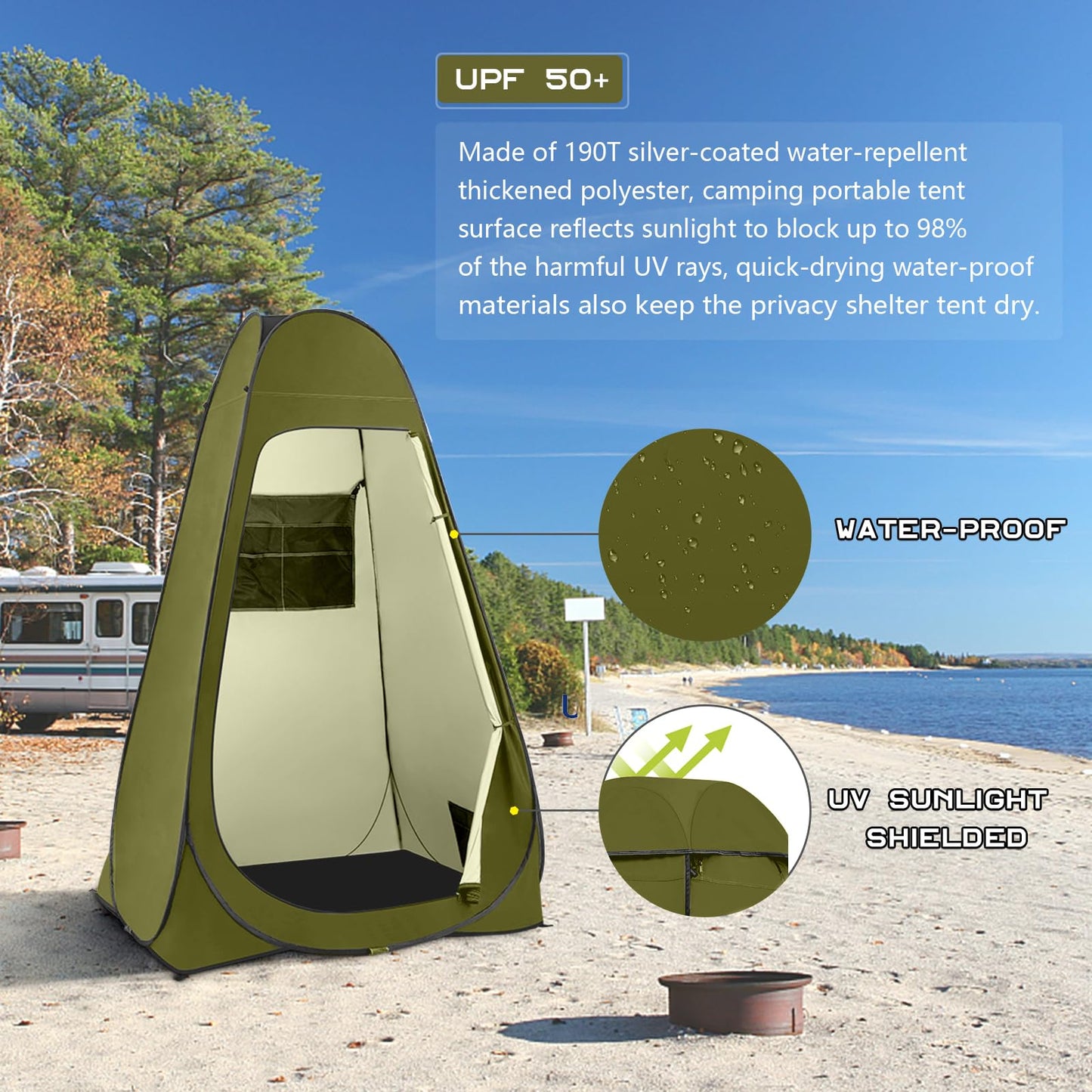 BRIAN & DANY Pop Up Shower Tent, Portable Privacy Camping Changing Tent, Camp Toilet Bathroom Pod with Rain Shelter & Windows, UPF 50+ & Waterproof, 47.2" x 47.2" x 74.8"