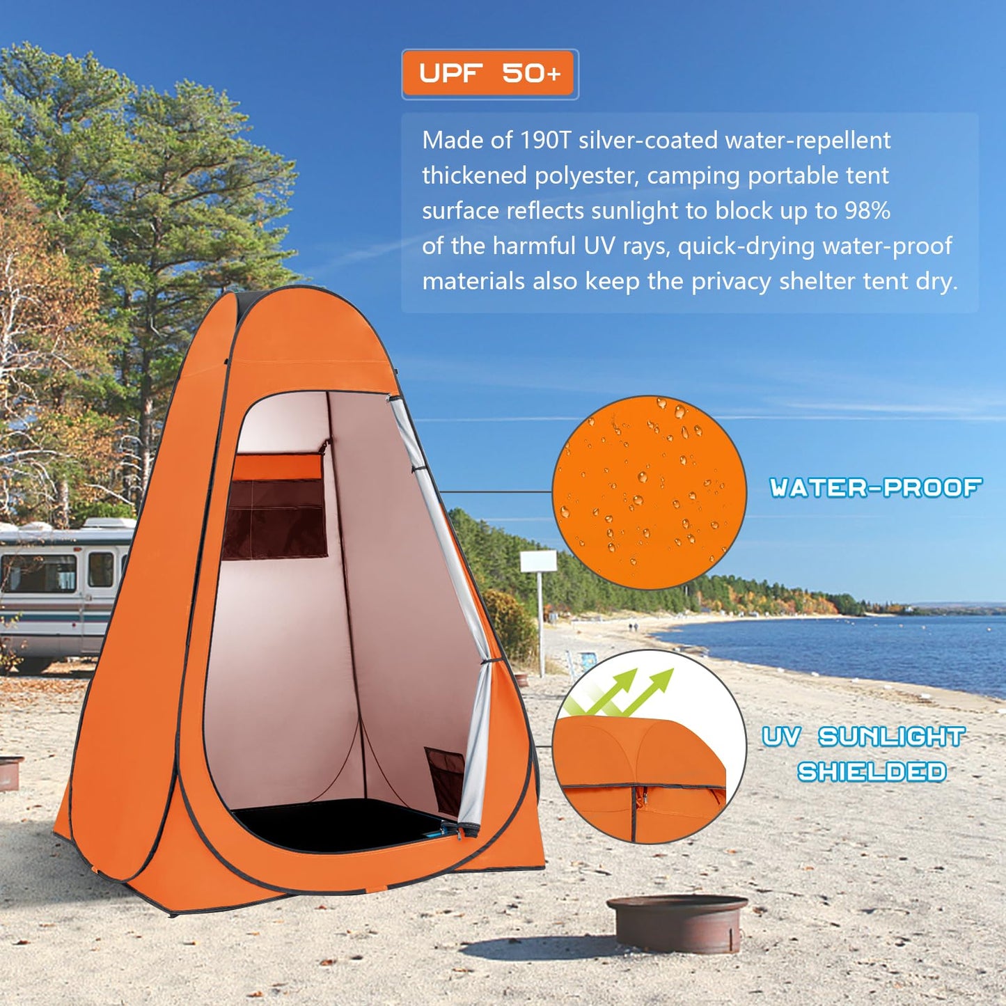 BRIAN & DANY Pop Up Shower Tent, Portable Privacy Camping Changing Tent, Camp Toilet Bathroom Pod with Rain Shelter & Windows, UPF 50+ & Waterproof, 47.2" x 47.2" x 74.8"