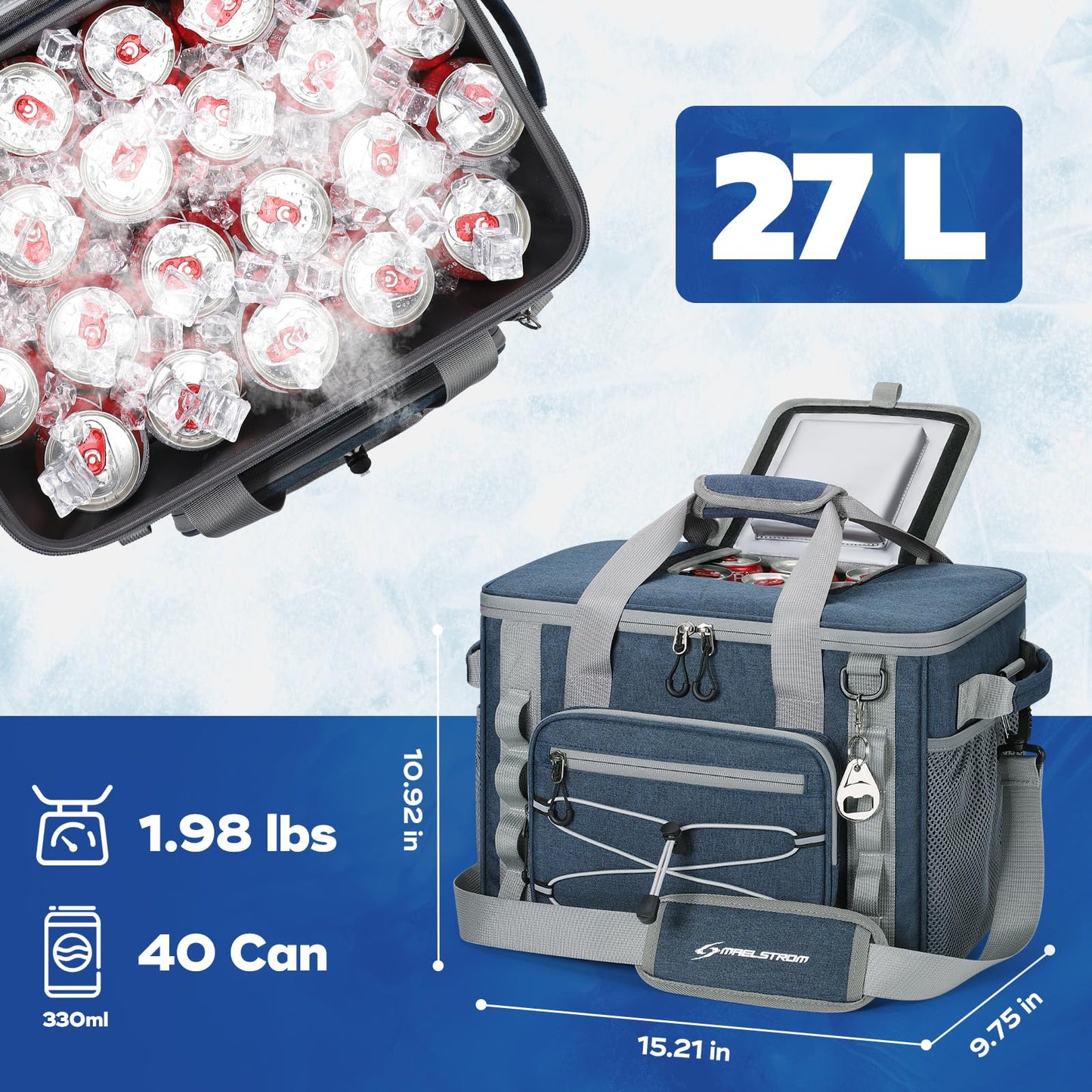 Maelstrom Soft Sided Cooler Bag, 30/40 Can Collapsible Insulated Ice Chest, Large Leakproof Camping & Travel Cooler for Kayaking & Beach