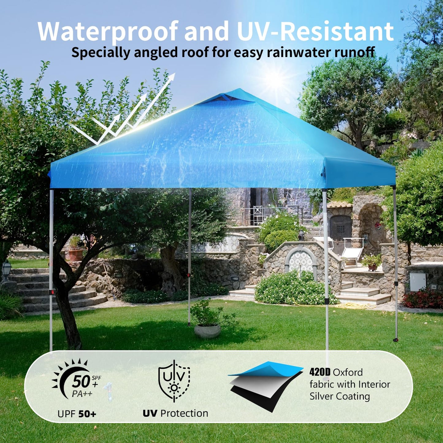 10x10 Canopy Replacement Top, Pop Up Tent with Air Vent for Straight Leg Frame, Waterproof with Windproof Ropes for Garden Patio Camping (Top Only) (White)