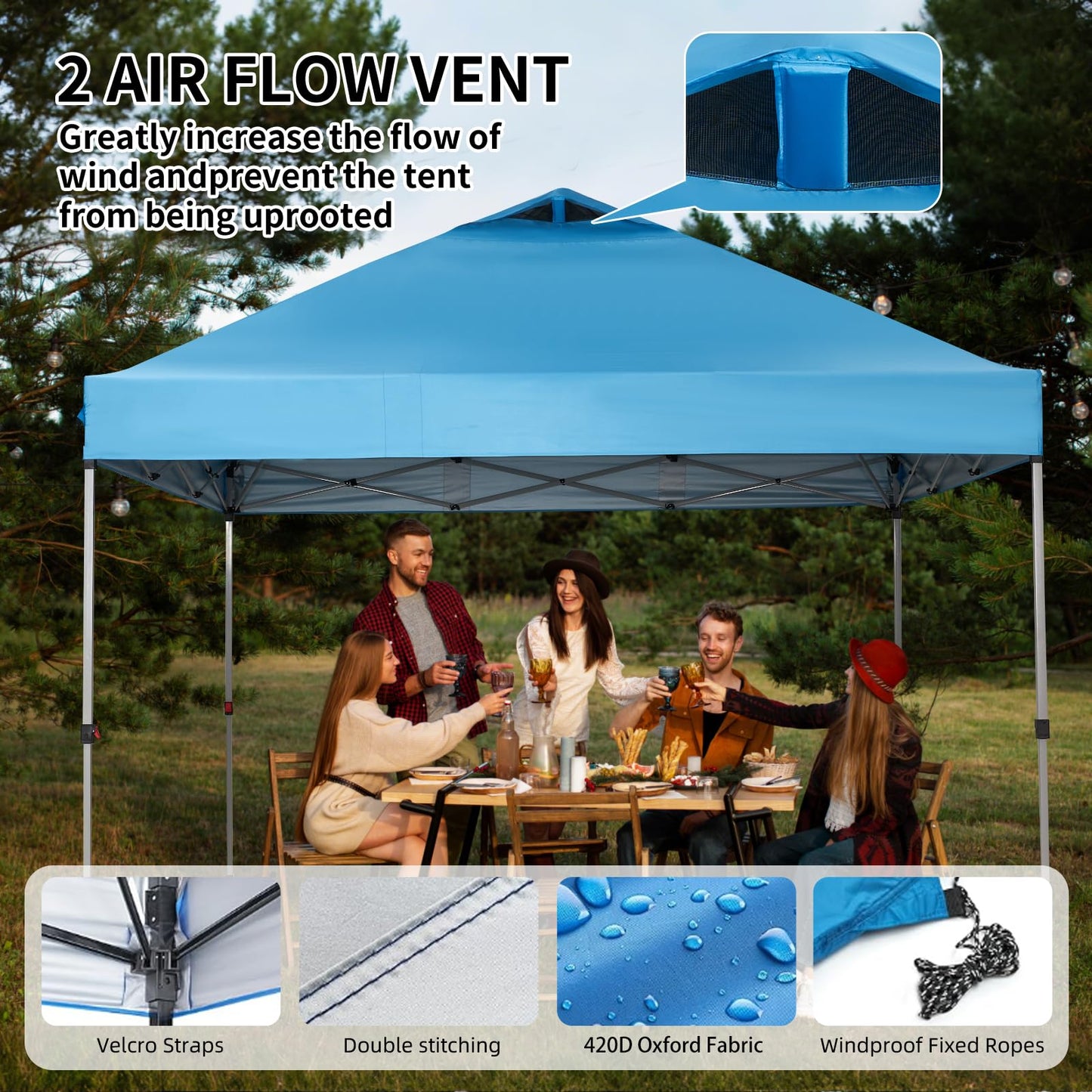 10x10 Canopy Replacement Top, Pop Up Tent with Air Vent for Straight Leg Frame, Waterproof with Windproof Ropes for Garden Patio Camping (Top Only) (White)