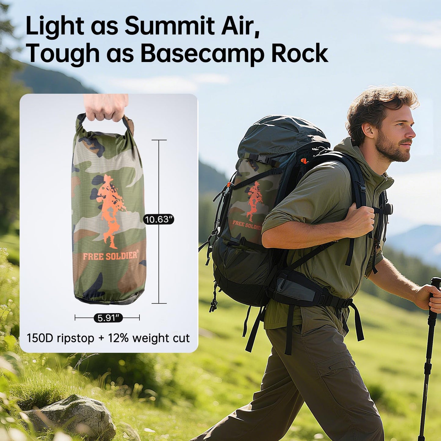 FREE SOLDIER Waterproof Portable Tarp Multifunctional Outdoor Camping Traveling Awning Backpacking Tarp Shelter Rain (Brown 10×10.5ft)