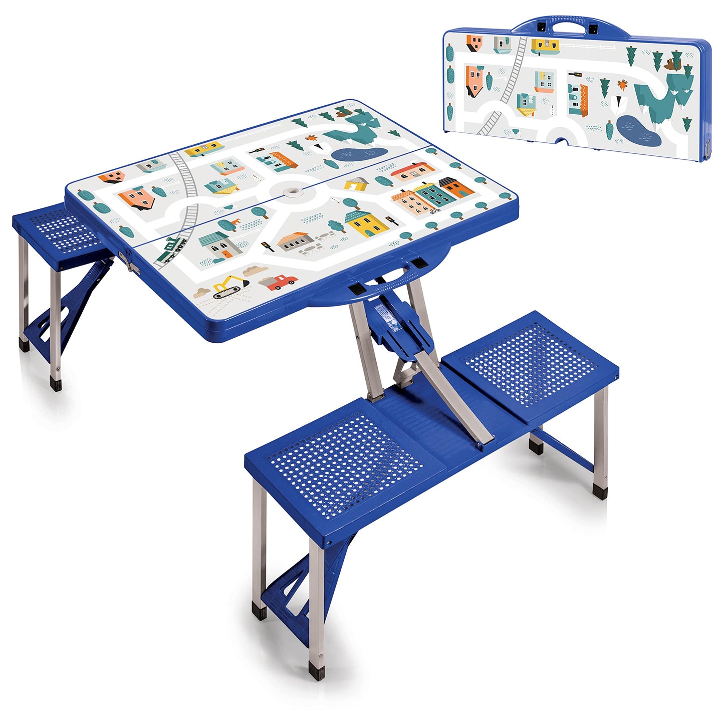 PICNIC TIME Portable Folding Picnic Table with Seats for 4, Collapsible Aluminum Table with Benches & Umbrella Hole, Lightweight Foldable Table for Camping, Travel, Backyard, Tailgating (Red)