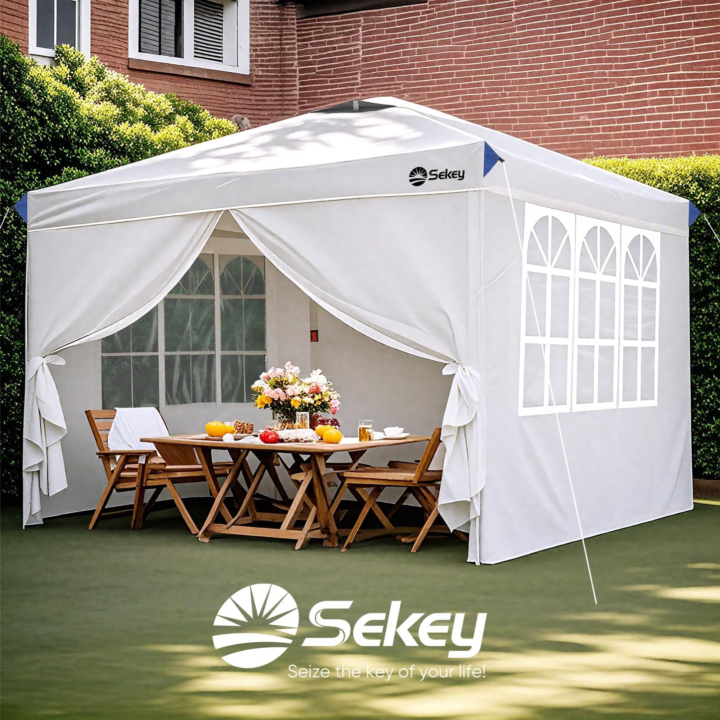 Sekey 10x10 Pop Up Canopy with 4 Sidewalls, One Push Setup Instant Outdoor Gazebo, Instant Easy Up Canopy with UPF50+ Top, 4 Weight Bags for Events, Beach, Patio, Camping
