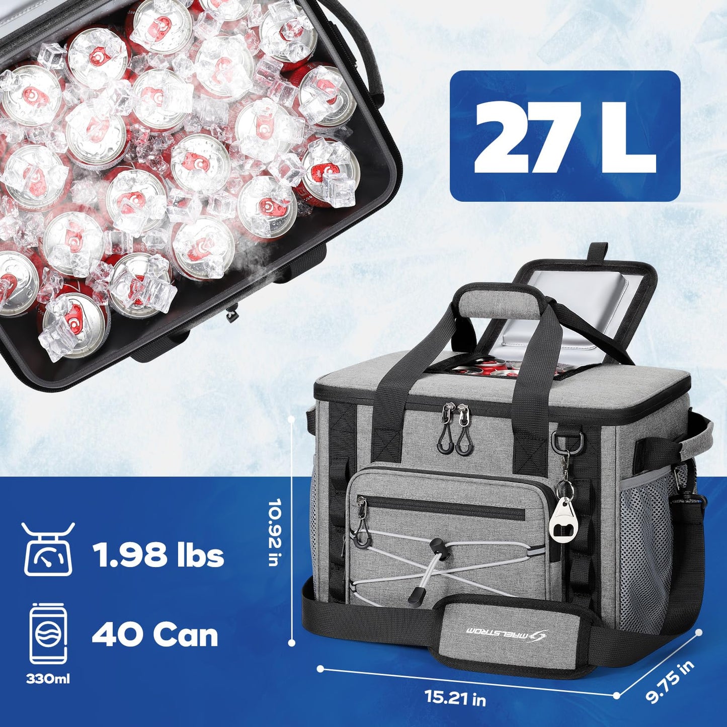 Maelstrom Soft Sided Cooler Bag, 30/40 Can Collapsible Insulated Ice Chest, Large Leakproof Camping & Travel Cooler for Kayaking & Beach