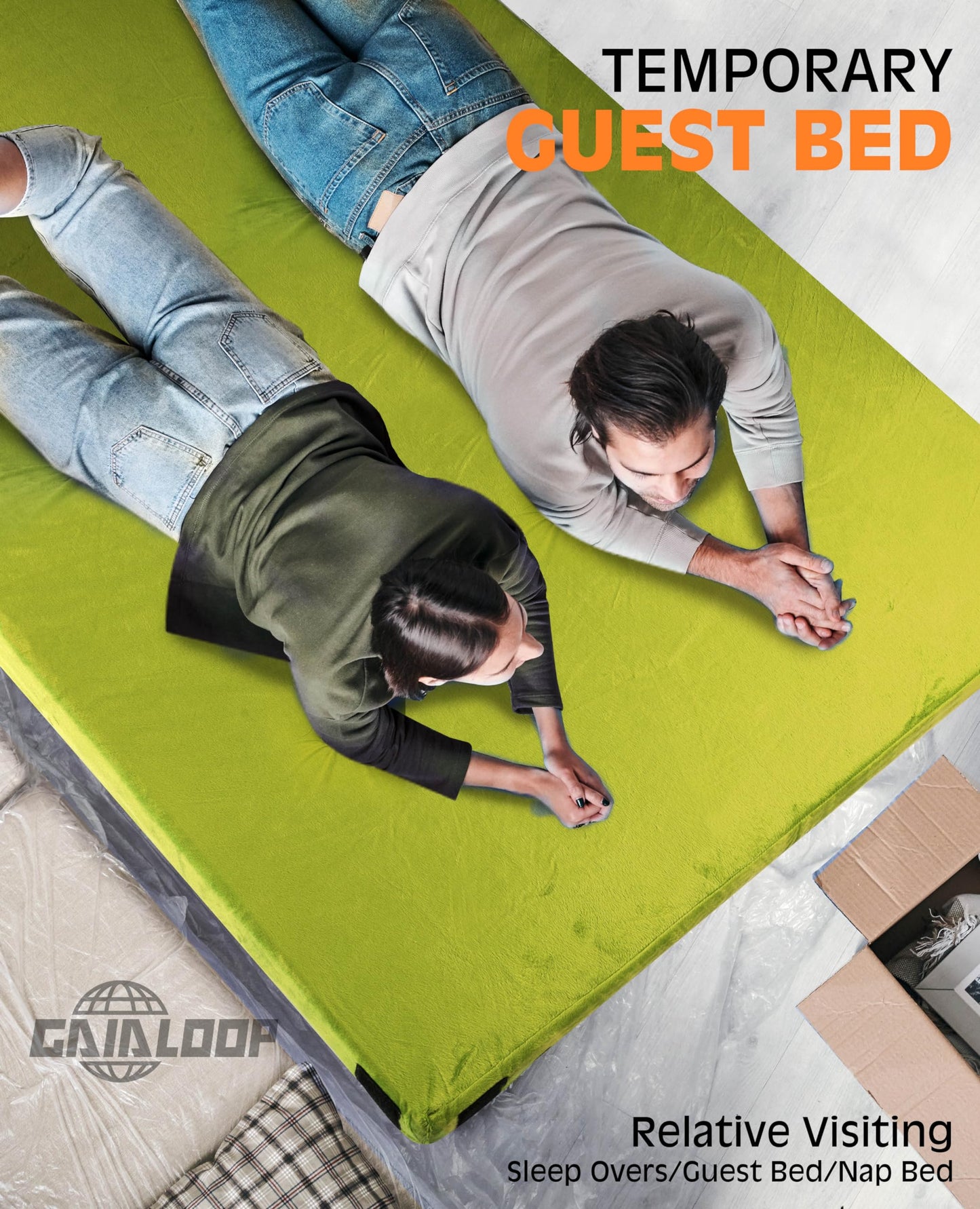 4 Inch GAIALOOP Extra Thick Memory Foam Camping Mattress, Roll Up Floor Sleeping Mat Camp Cot Mattress Pad Travel Camping Couch Bed for Guest Adults Side Sleepers
