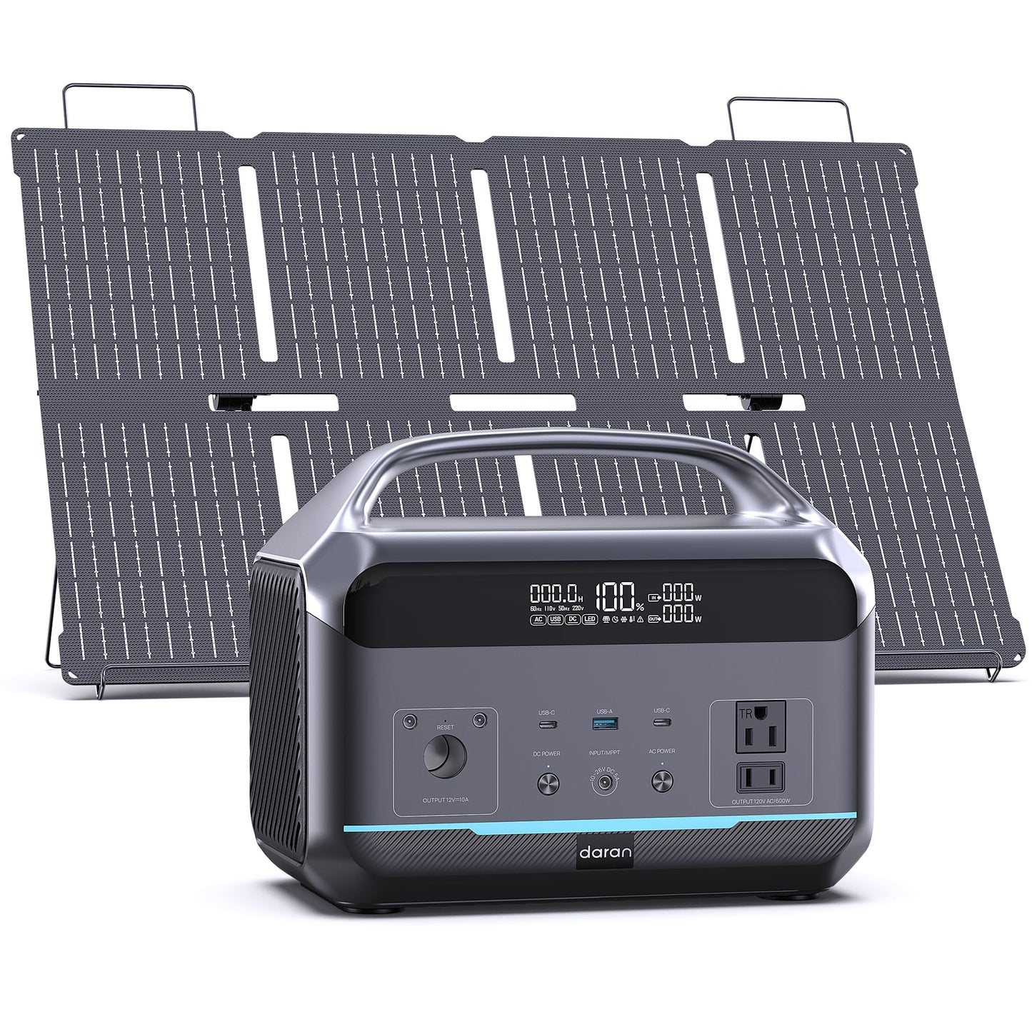 Portable Power Station, Outdoor 288Wh(90,000mAh) LiFePO4 Battery, 600W(1200W Surge) AC Outlets, 1.7H Fast Charging Solar Generator for Camping, RV Travel, Home Use（Solar Optional)