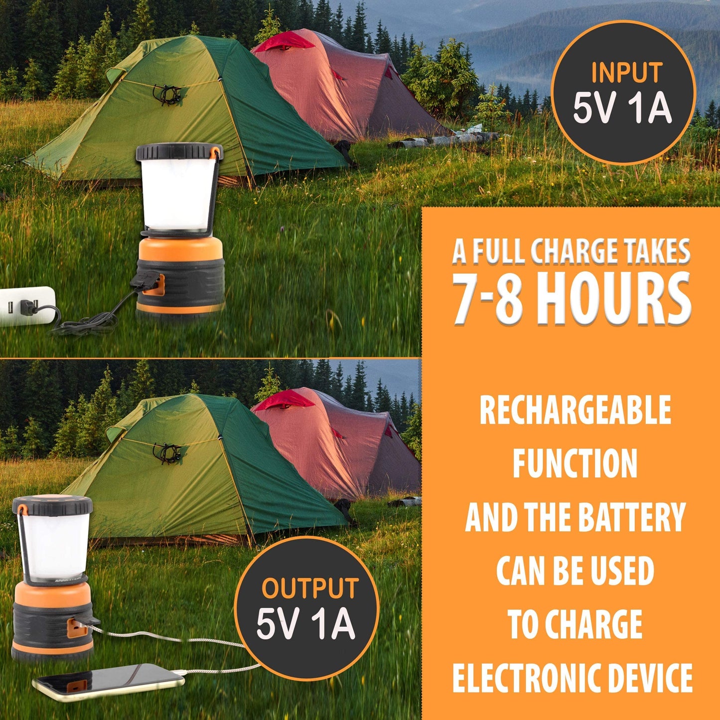 Rechargeable LED Camping Lantern - Power Outages, Hurricanes, Emergency, Hiking, Outdoor - Bright Battery Powered Electric Survival Light with Built-in Power Bank- Portable and Waterproof Camp Lantern