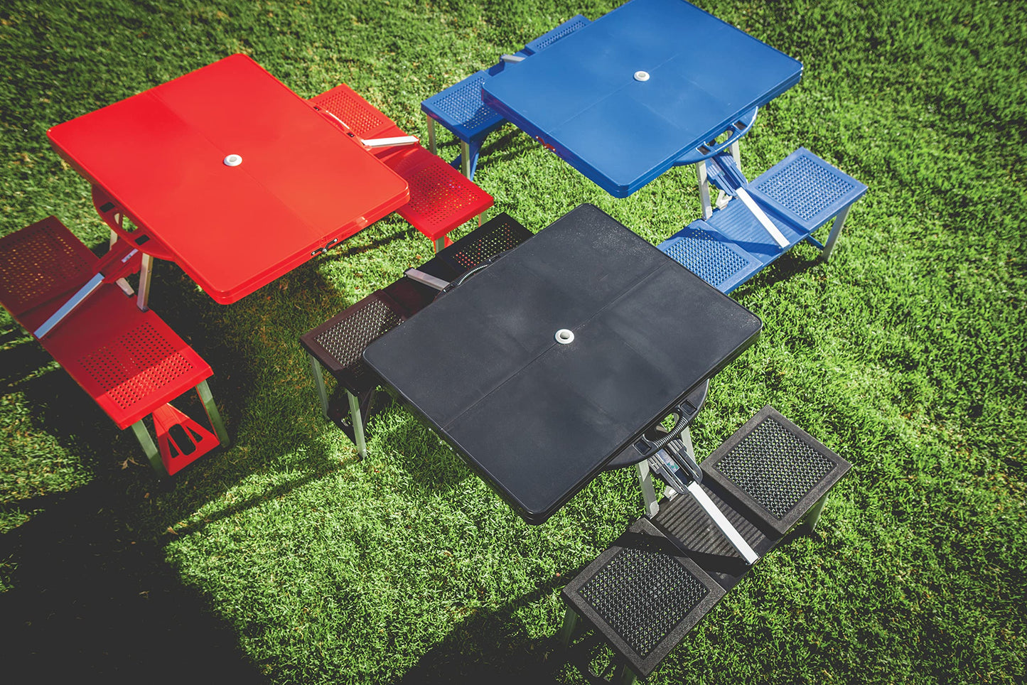 PICNIC TIME Portable Folding Picnic Table with Seats for 4, Collapsible Aluminum Table with Benches & Umbrella Hole, Lightweight Foldable Table for Camping, Travel, Backyard, Tailgating (Red)