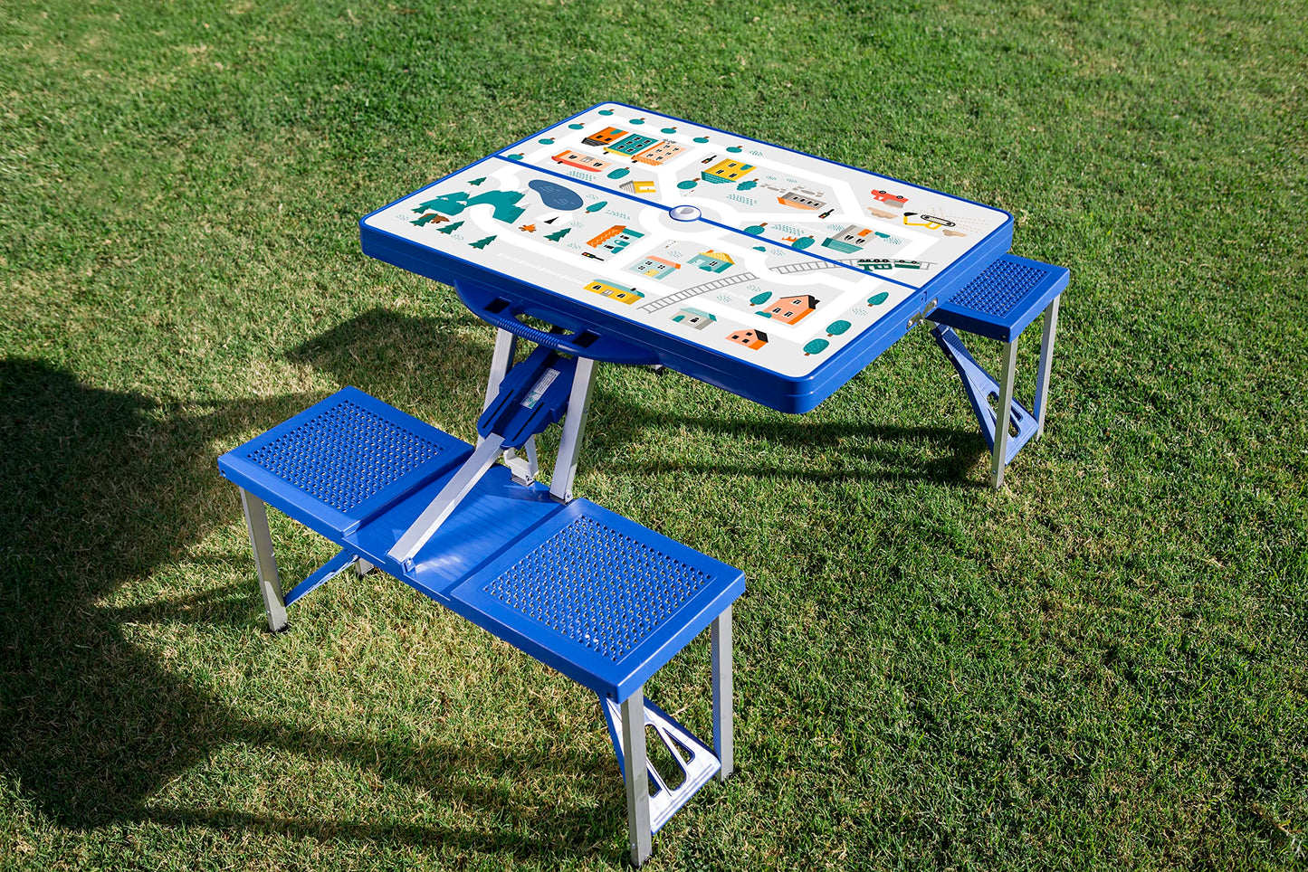 PICNIC TIME Portable Folding Picnic Table with Seats for 4, Collapsible Aluminum Table with Benches & Umbrella Hole, Lightweight Foldable Table for Camping, Travel, Backyard, Tailgating (Red)