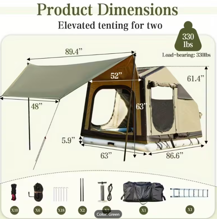 2-Person All-Weather Inflatable Rooftop Tent with Air Mattress